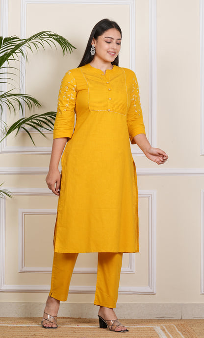 Libasrachna Embroidered Kurta Pant Set yellow