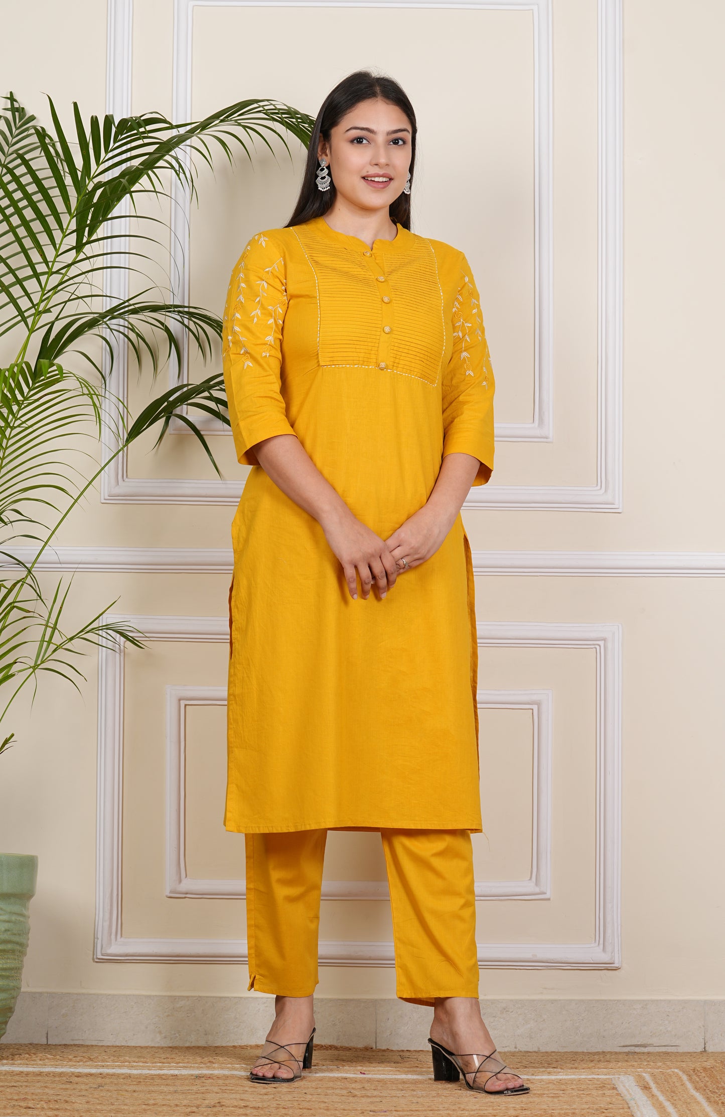 Libasrachna Embroidered Kurta Pant Set yellow