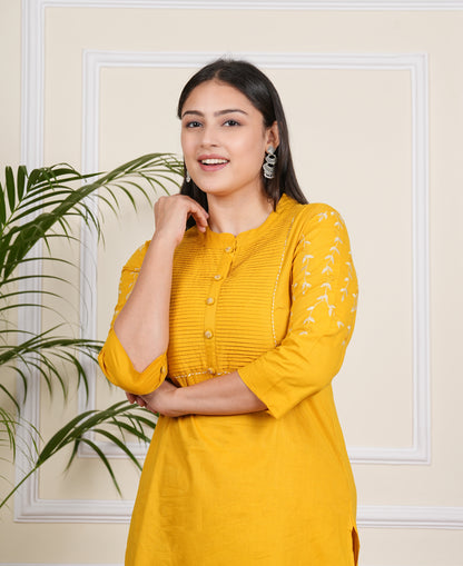 Libasrachna Embroidered Kurta Pant Set yellow