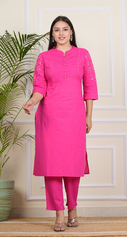 LIBASRACHNA EMBROIDERED COTTON KURTA WITH PANT SET