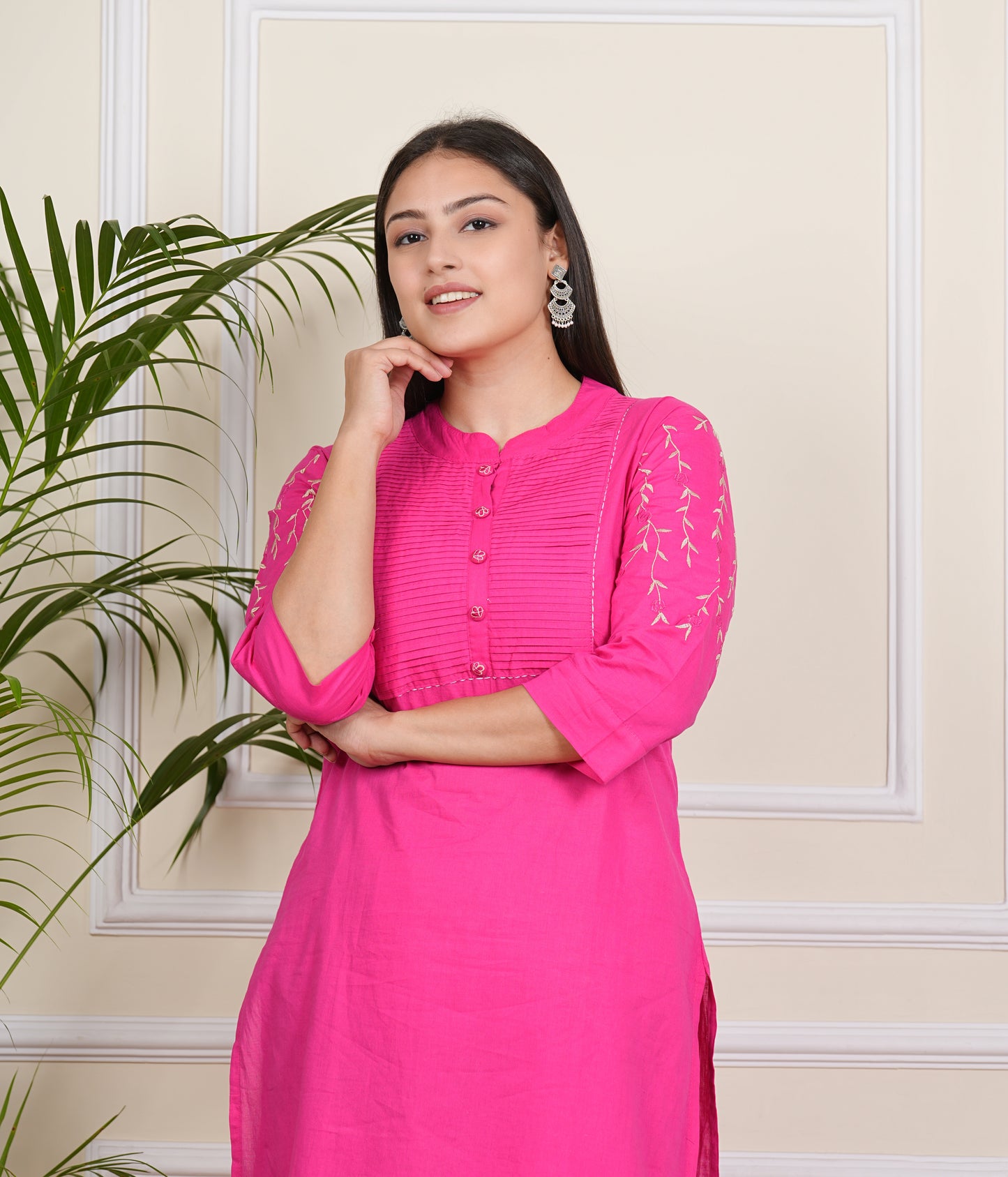 LIBASRACHNA EMBROIDERED COTTON KURTA WITH PANT SET