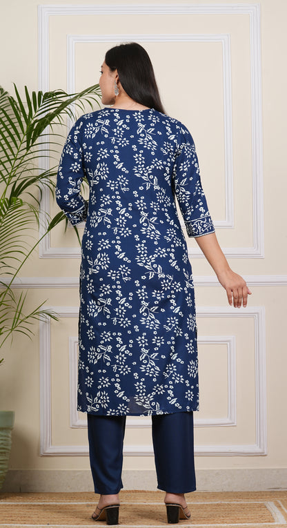 "Elegant blue Kurta Pant Rayon Set for Effortless Style"