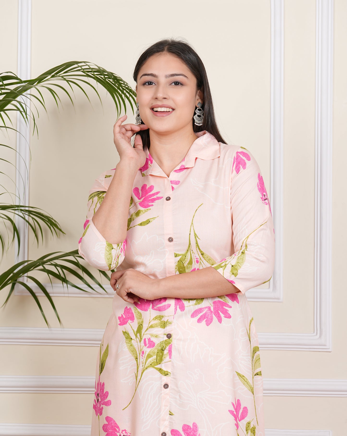 Chic Light Pink Cotton Kurti & Pant Ensemble