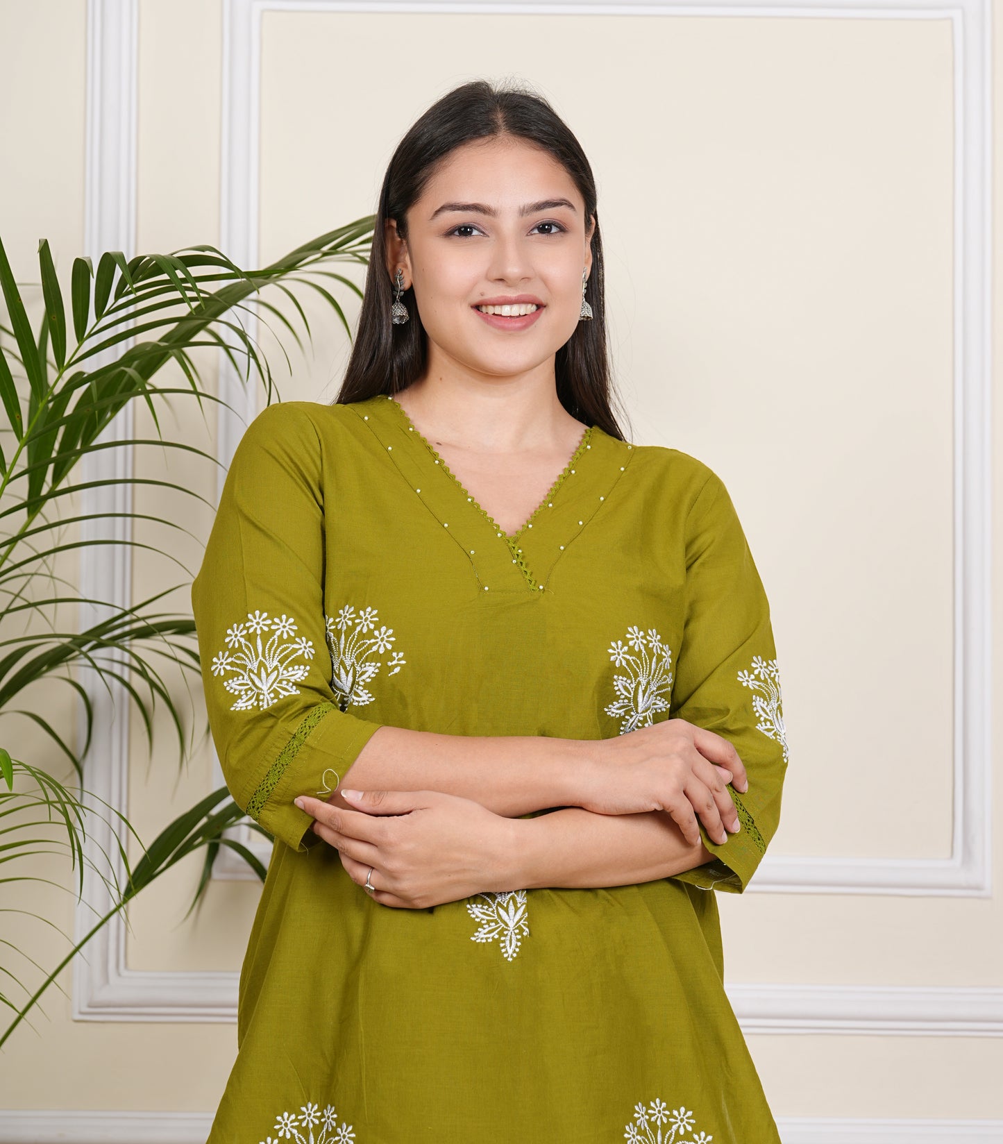 "Elegant Green Cotton Kurta Pant Set"