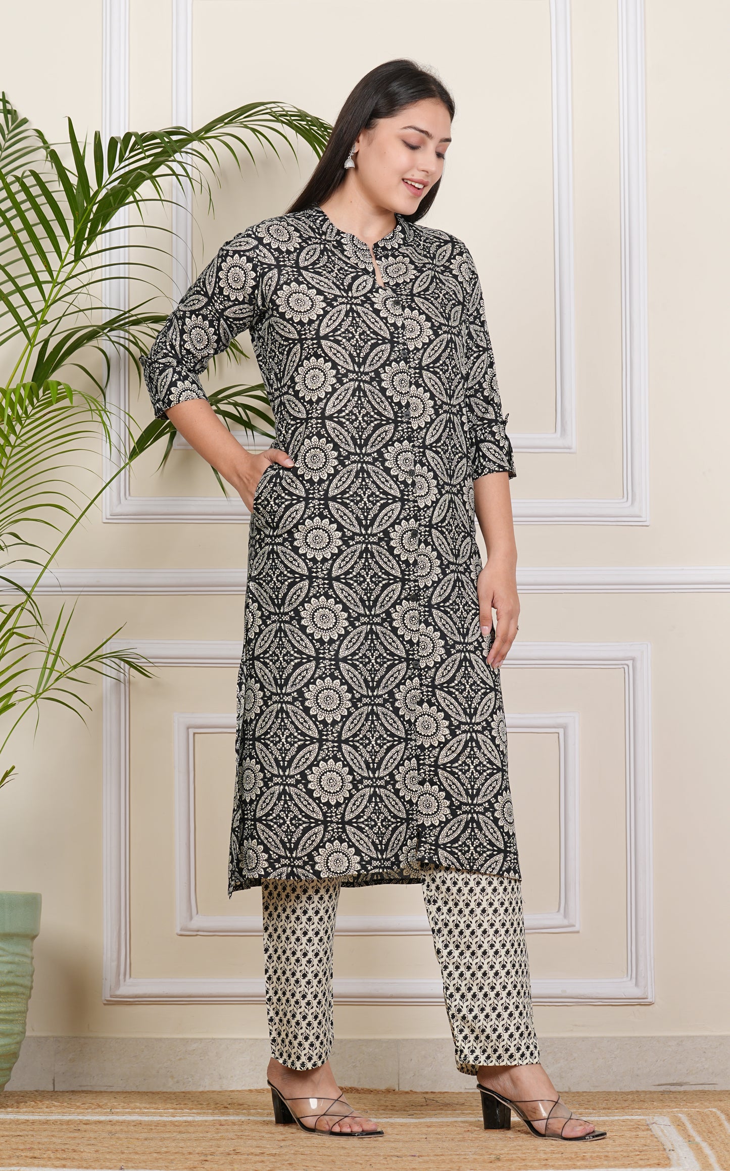 Cotton Kurta Set For Women Black