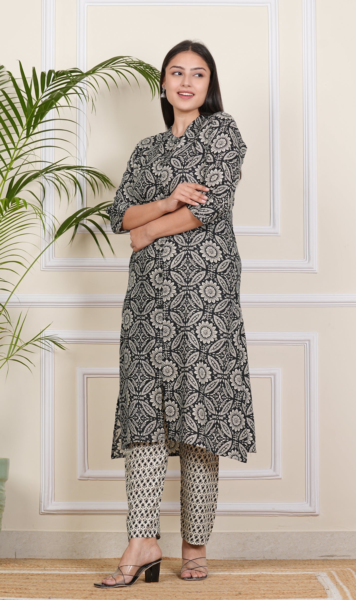 Cotton Kurta Set For Women Black