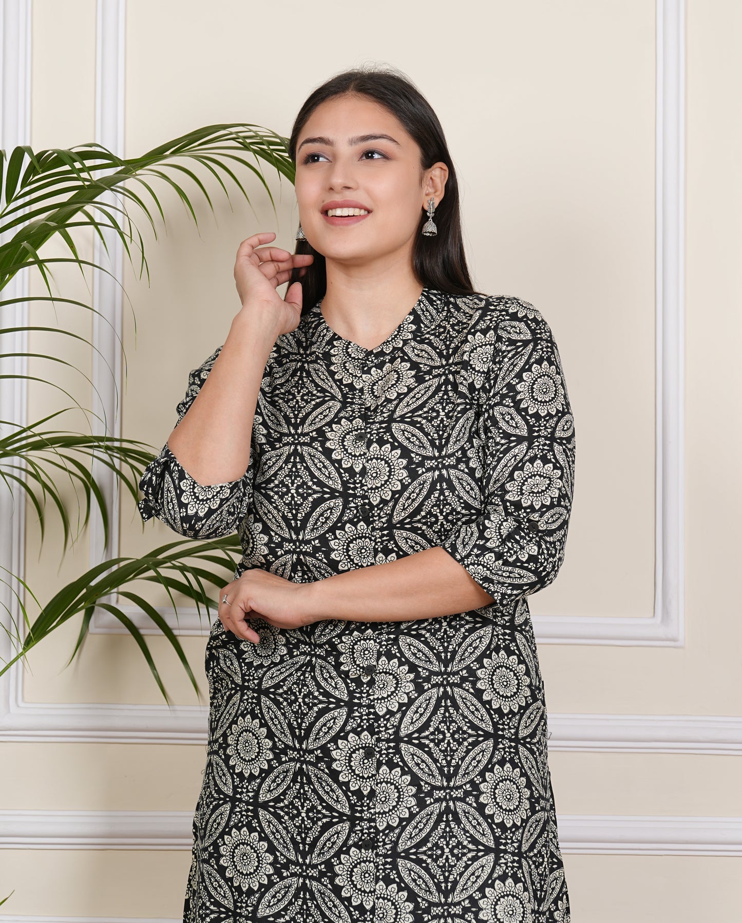 Cotton Kurta Set For Women Black