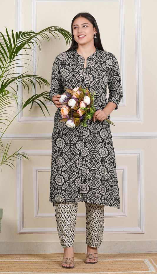 Cotton Kurta Set For Women Black