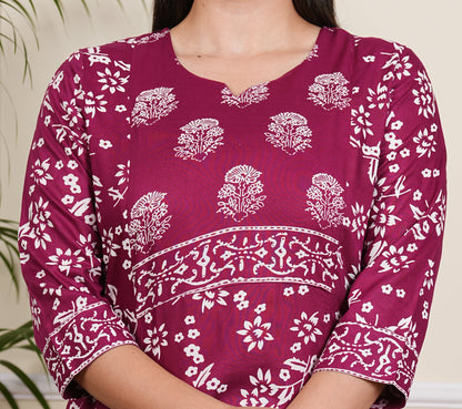 "Elegant Wine Kurta Pant Rayon Set for Effortless Style"