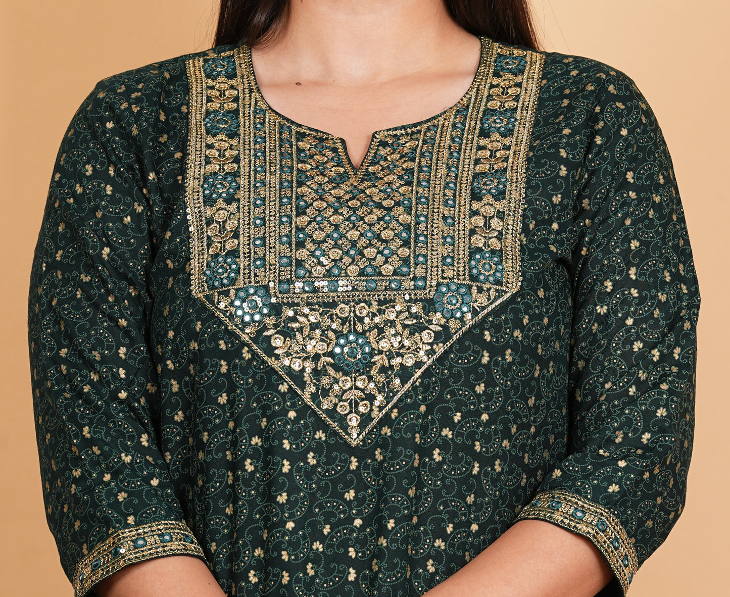 LIBASRACHNA Sequence Embroidered Dark Green Kurta And Pant Set With Dupatta