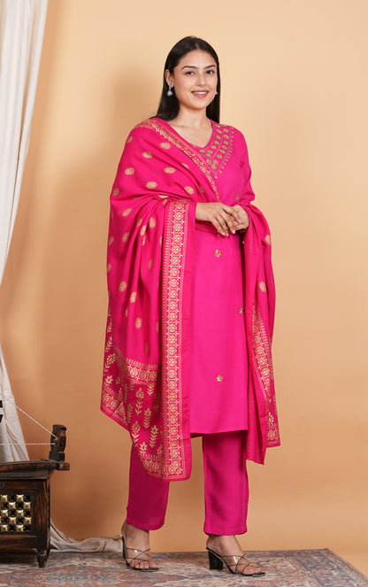 Blush Elegance: Pink Kurti Set with Pants & Dupatta