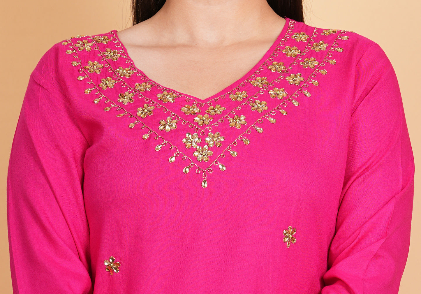 Blush Elegance: Pink Kurti Set with Pants & Dupatta