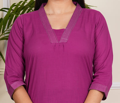 "Elegant Purple Cotton Kurti with Matching Pants"