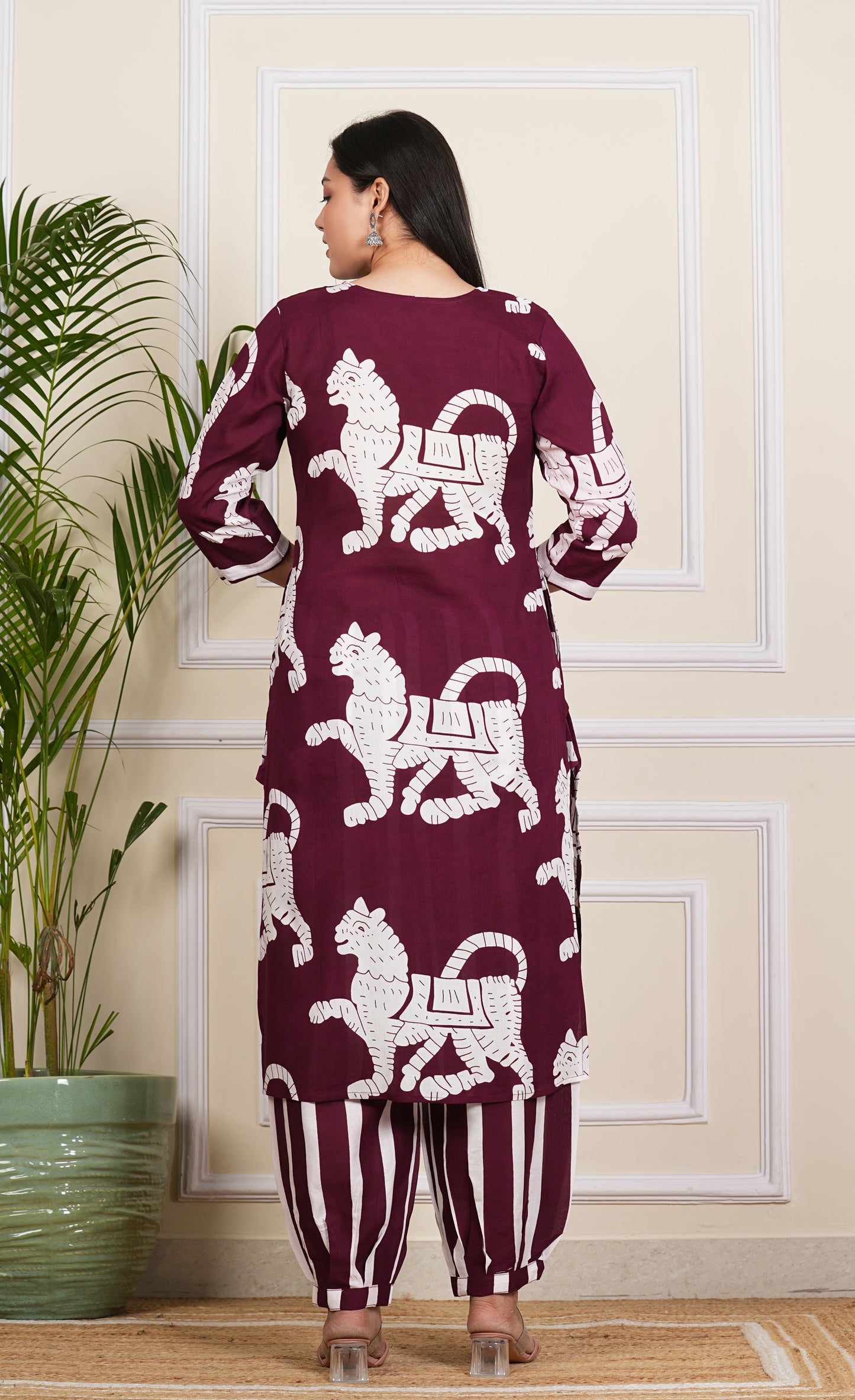 "Elegant wine Digital Printed Kurta Set with Pants"