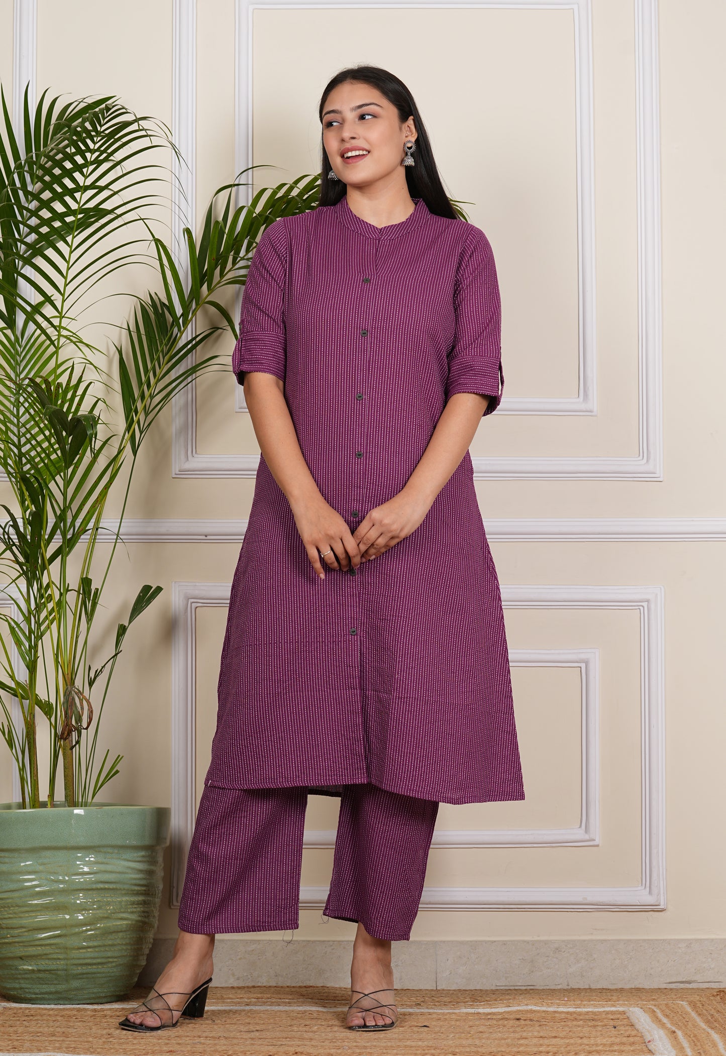 LIBASRACHNA Katha Cotton Kurta Set (WINE)