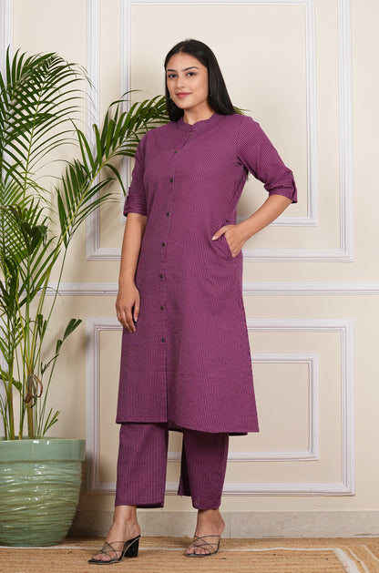 LIBASRACHNA Katha Cotton Kurta Set (WINE)