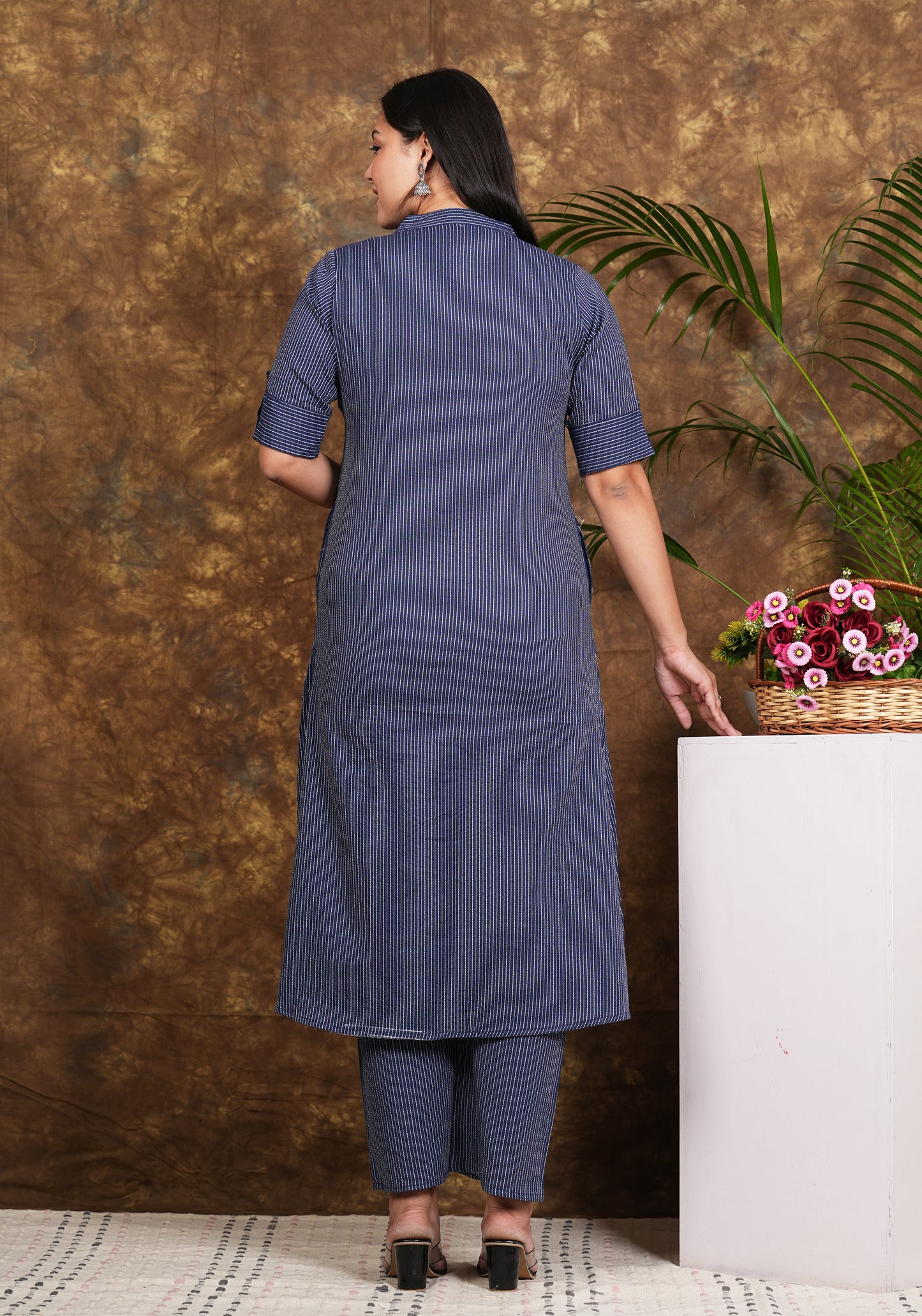 LIBASRACHNA Mist Blue Katha Cotton Kurta And Palazzo Set