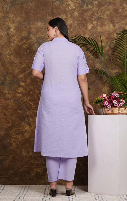 LIBASRACHNA Pastel Purple Katha Cotton Kurta And Palazzo Set