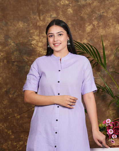 LIBASRACHNA Pastel Purple Katha Cotton Kurta And Palazzo Set