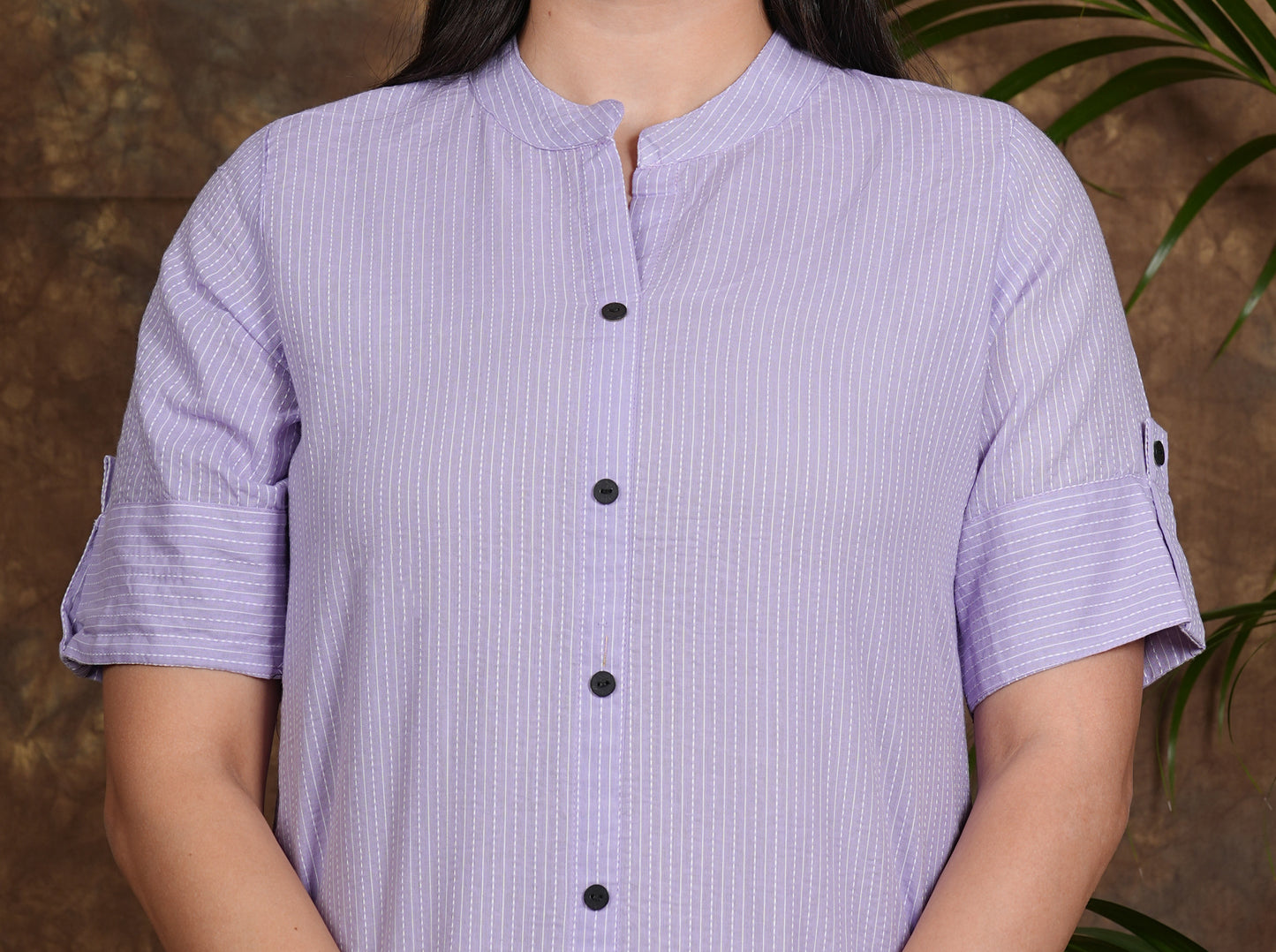 LIBASRACHNA Pastel Purple Katha Cotton Kurta And Palazzo Set