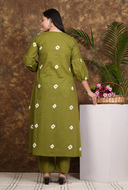 "Elegant Green cotton Printed Kurti Pant Set"