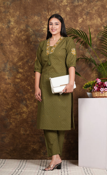 Cotton A-Line Kurta with pants