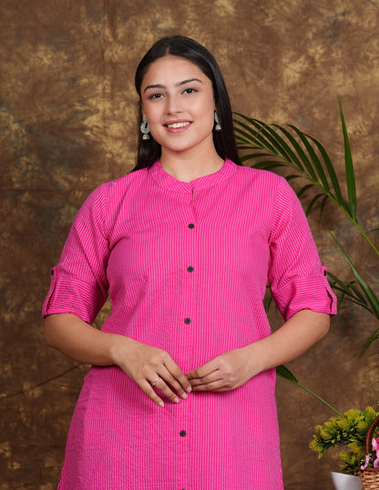 LIBASRACHNA RANI Pink Katha Cotton Kurta And Palazzo Set