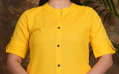 LIBASRACHNA Yellow Katha Cotton Kurta And Palazzo Set