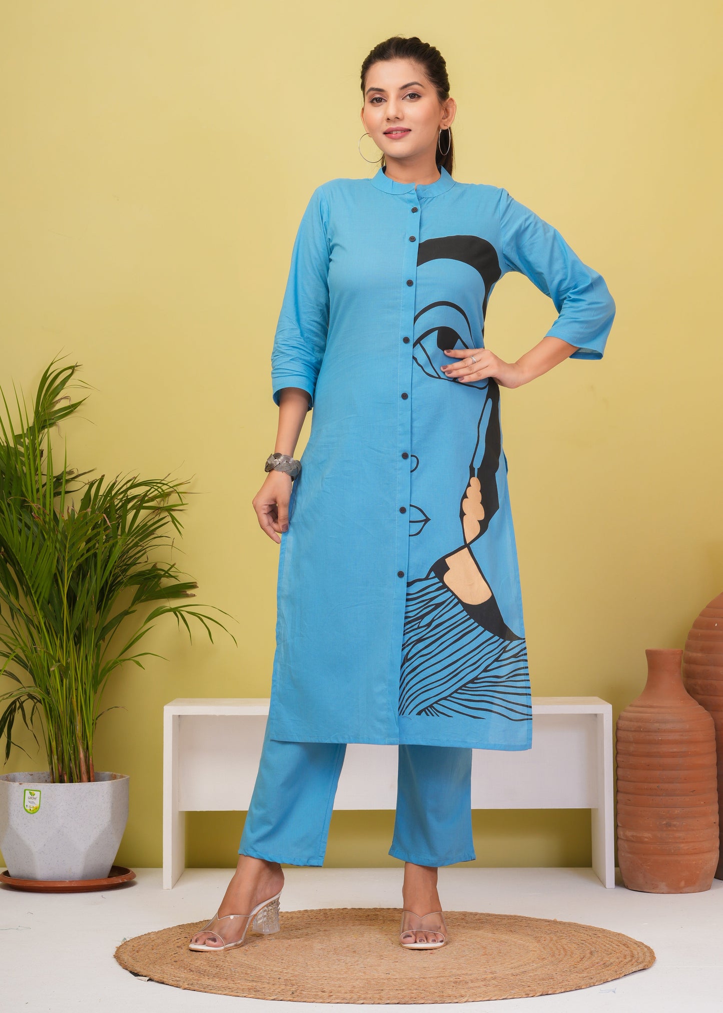 Silk Blue Printed Cotton Co-Ord Set