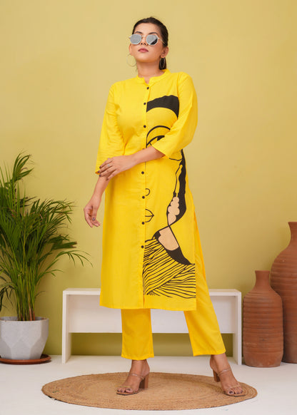 Yellow Printed Cotton Co-Ord Set