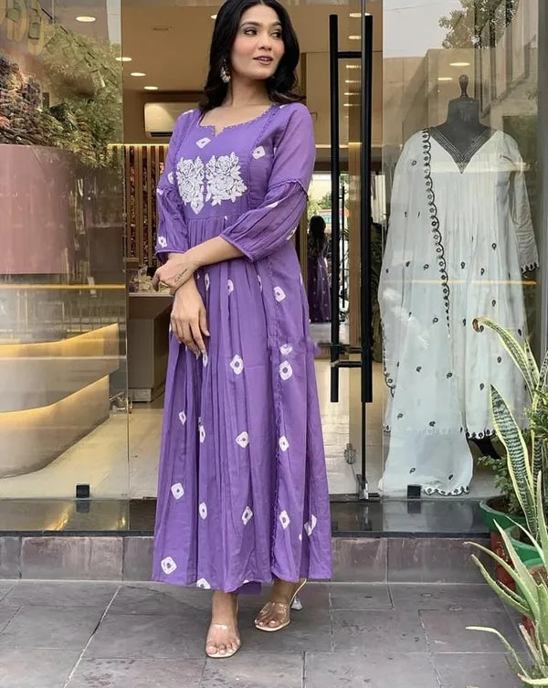 "Elegant Purple cotton Printed Kurti Pant Set"