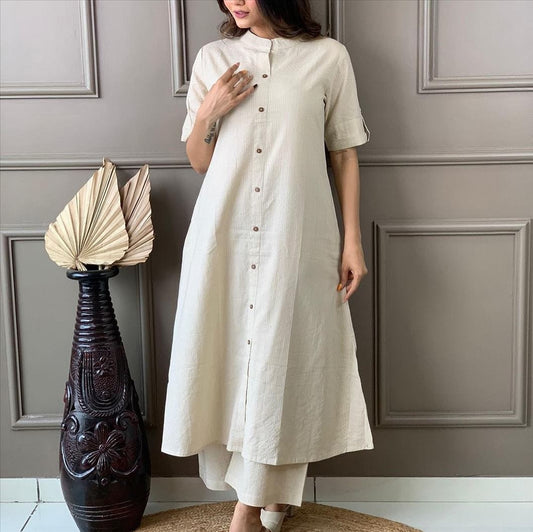 LIBASRACHNA Pearl Bush Katha Cotton Kurta And Palazzo Set