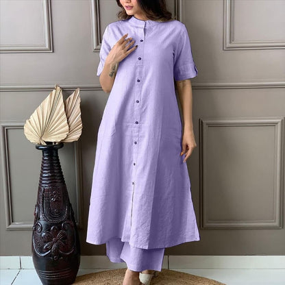 LIBASRACHNA Pastel Purple Katha Cotton Kurta And Palazzo Set