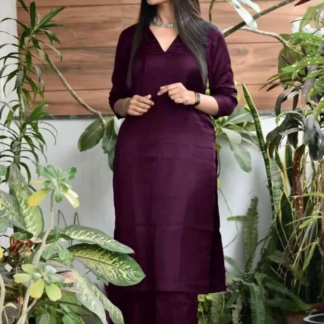 LIBASRACHNA Wine Viscose Rayon Kurta And Pant With Double Pocket