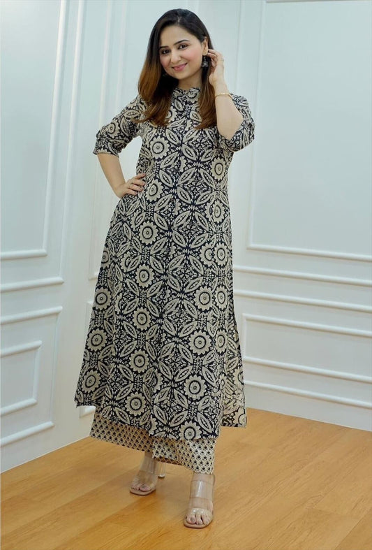 LIBASRACHNA Ethnic Motifs Printed Black Grey Co Ord Set