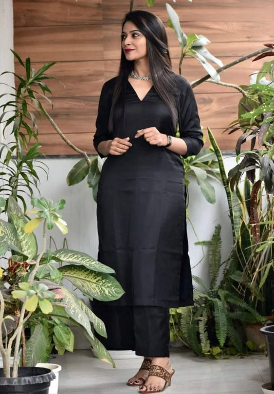 LIBASRACHNA Black Viscose Rayon Kurta And Pant With Double Pocket