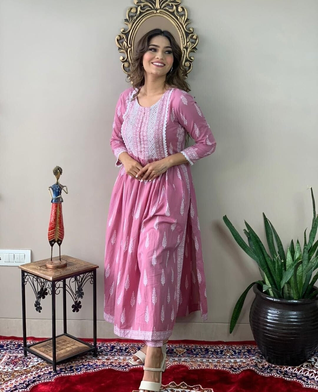 LIBASRACHNA Ethnic Motifs Printed Nayra Cut Kurta And Pant Set