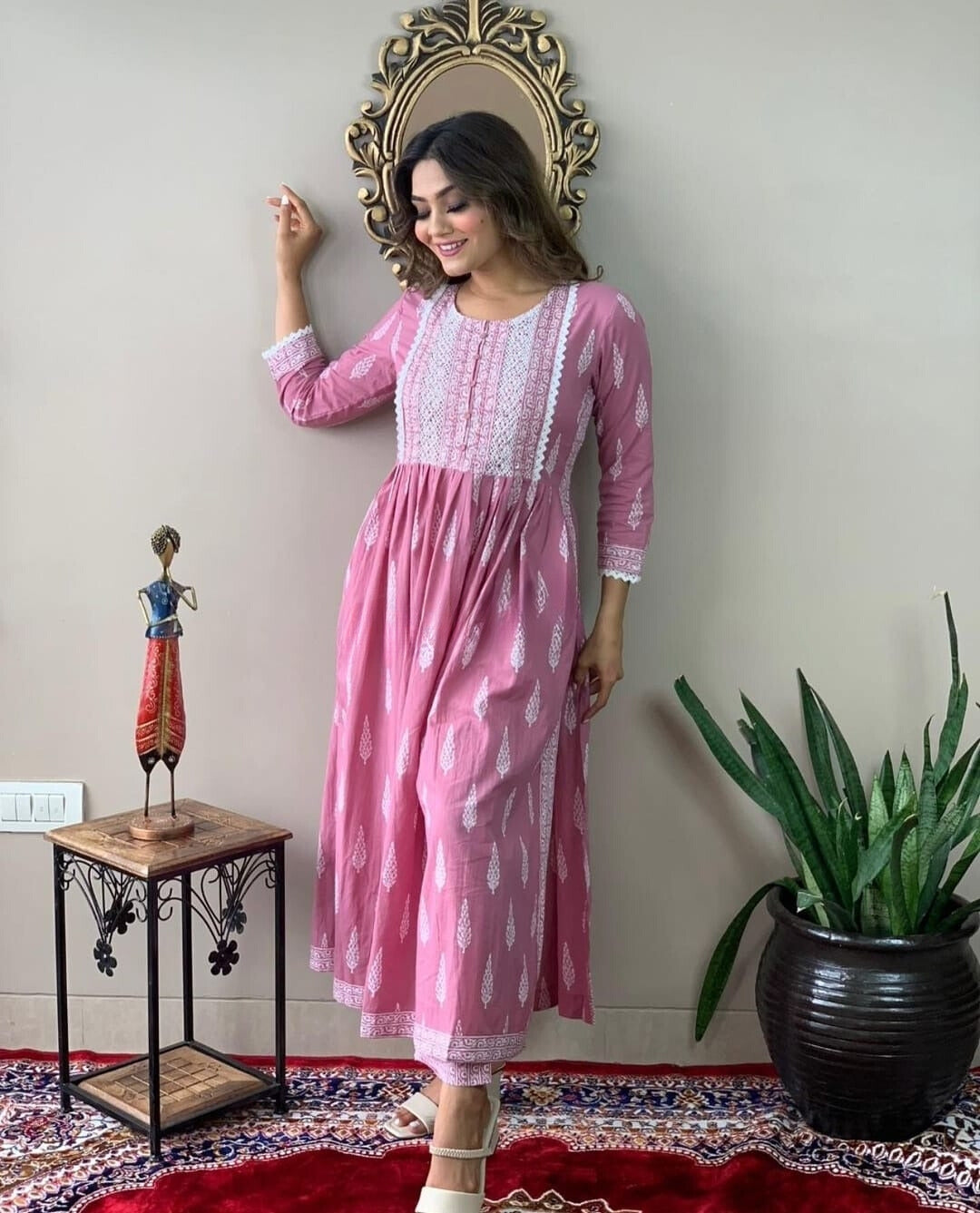 LIBASRACHNA Ethnic Motifs Printed Nayra Cut Kurta And Pant Set