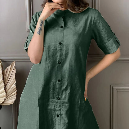 LIBASRACHNA Bottle Green Katha Cotton Kurta And Palazzo Set