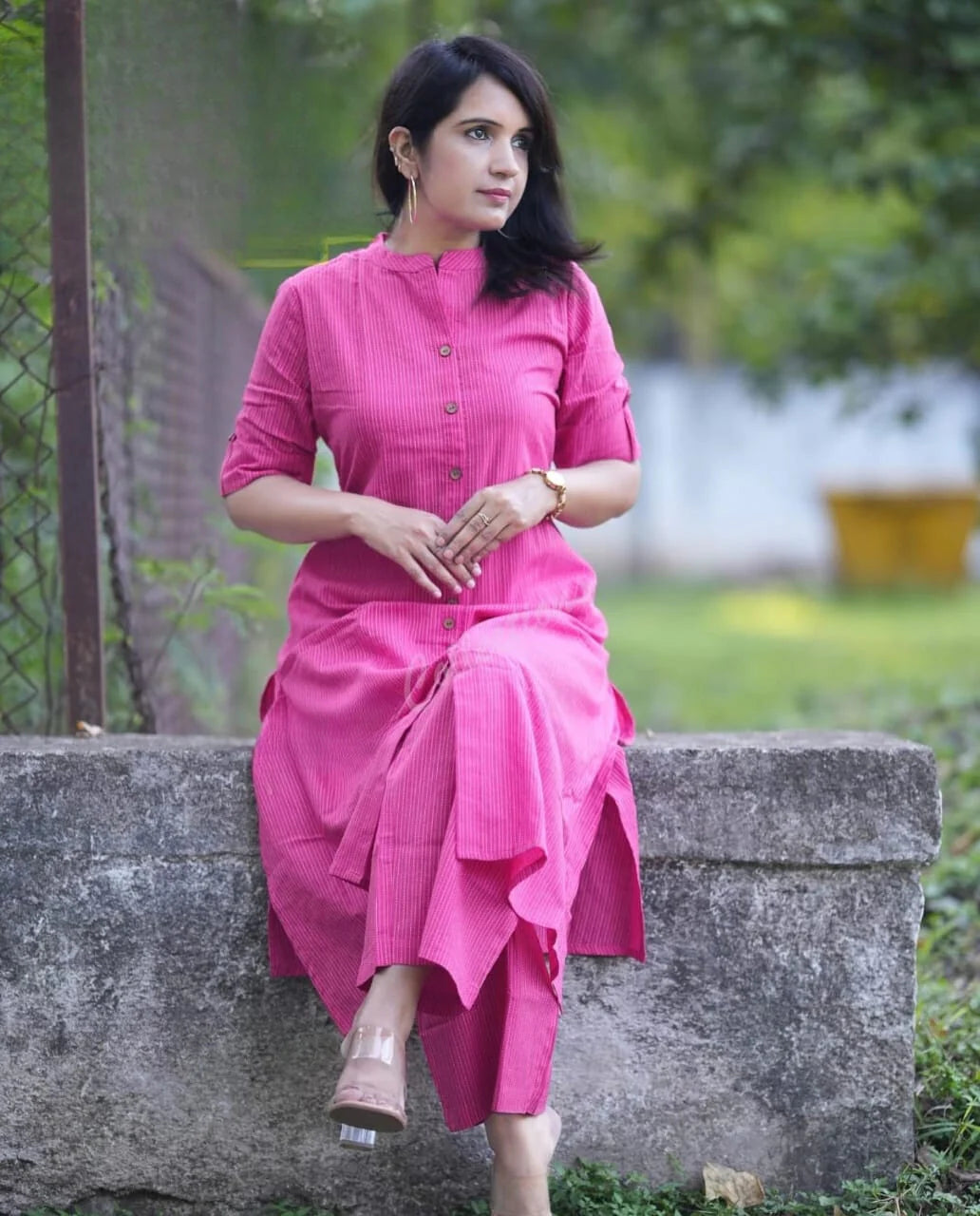 LIBASRACHNA RANI Pink Katha Cotton Kurta And Palazzo Set