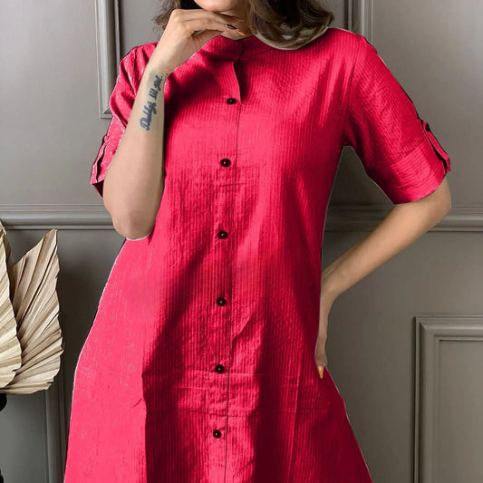 LIBASRACHNA Red Katha Cotton Kurta And Palazzo Set