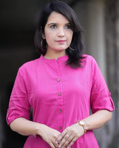 LIBASRACHNA RANI Pink Katha Cotton Kurta And Palazzo Set