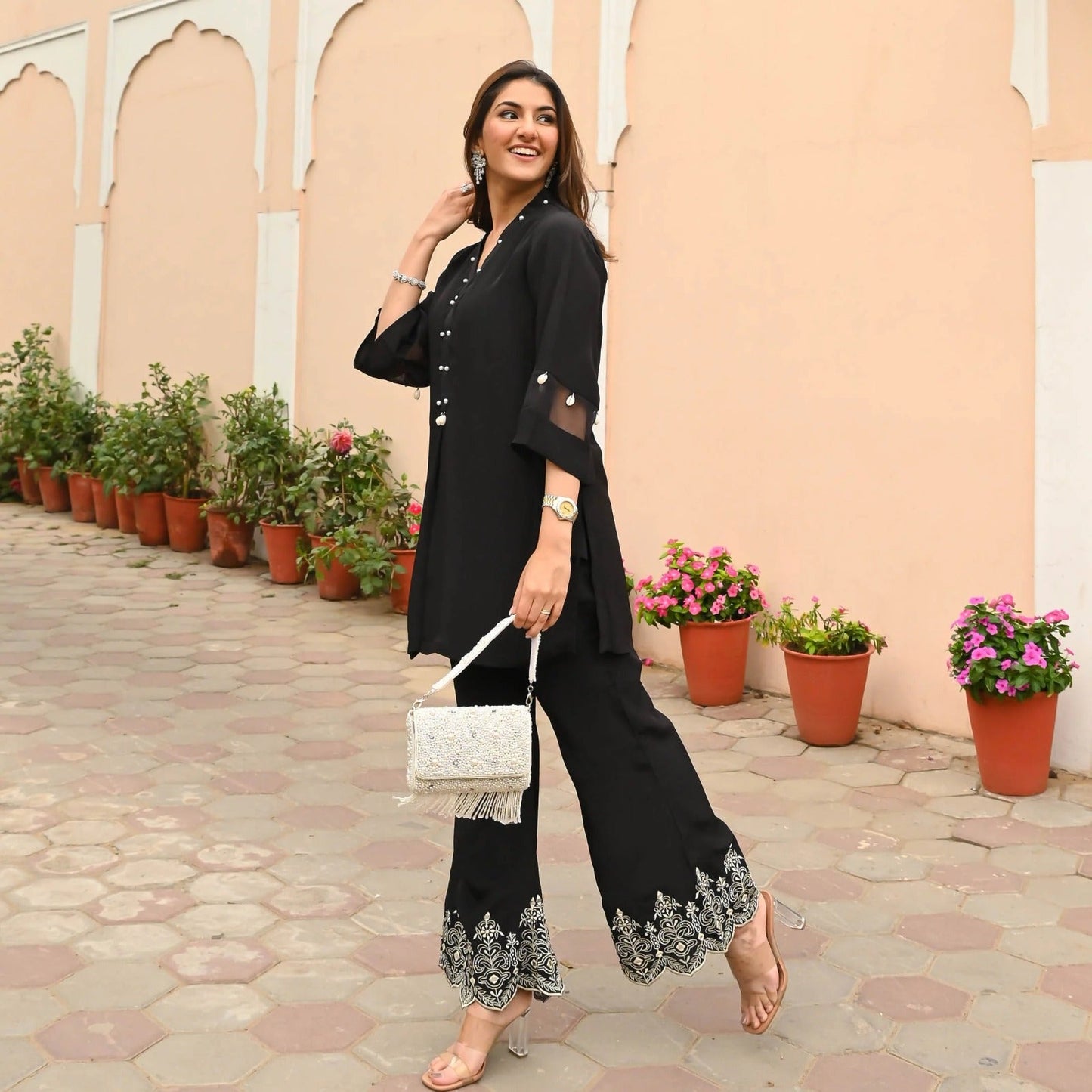 LIBASRACHNA Embroidered Black Co-Ord Set