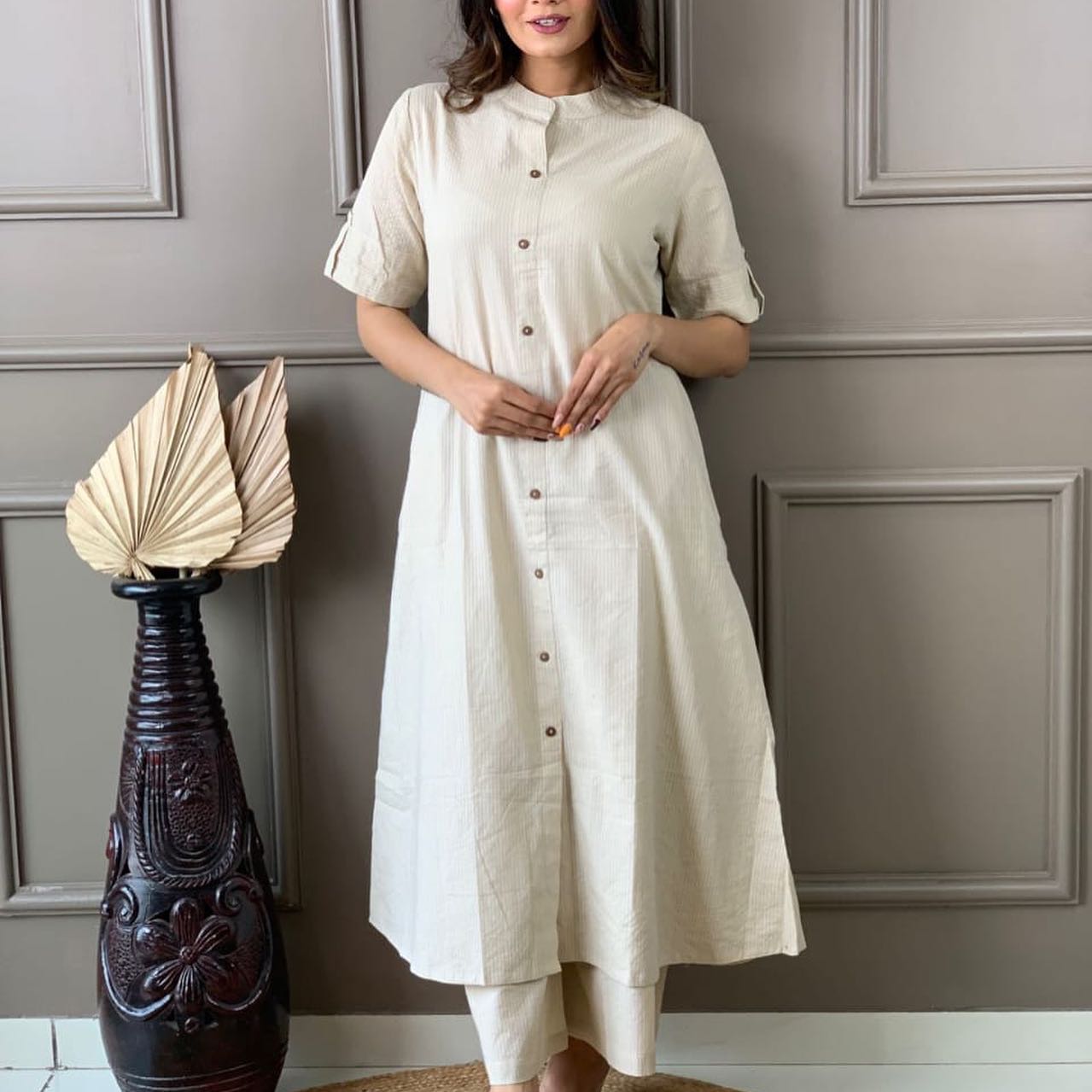 LIBASRACHNA Pearl Bush Katha Cotton Kurta And Palazzo Set