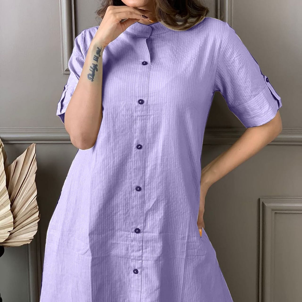 LIBASRACHNA Pastel Purple Katha Cotton Kurta And Palazzo Set