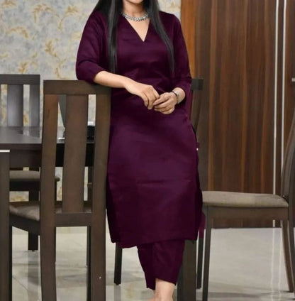 LIBASRACHNA Wine Viscose Rayon Kurta And Pant With Double Pocket