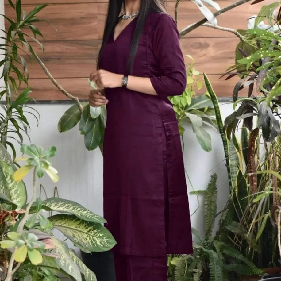 LIBASRACHNA Wine Viscose Rayon Kurta And Pant With Double Pocket