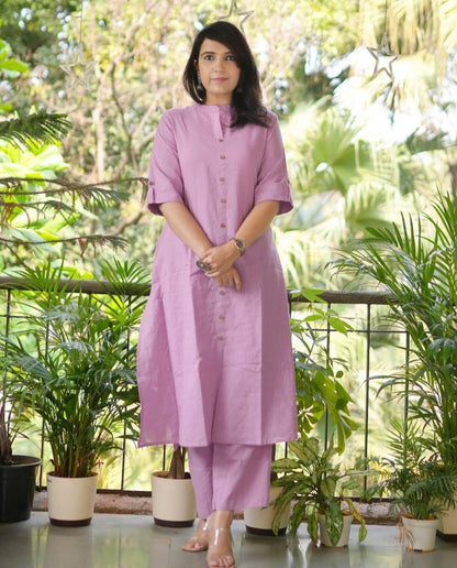 LIBASRACHNA Katha Cotton Kurta Set (Pink)