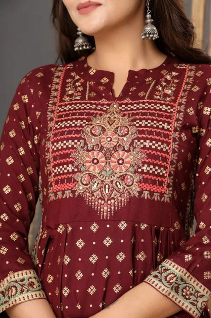 LIBASRACHNA Maroon Handwork Embroidered Kurta And Pant Set With Dupatta