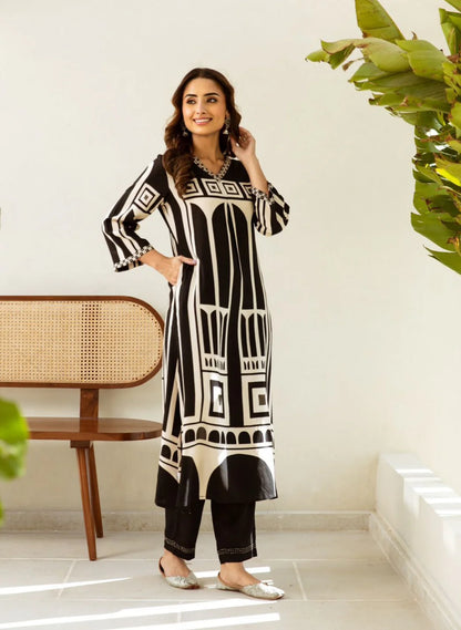 Sargun Charcoal Digital Printed Kurta Pant Set